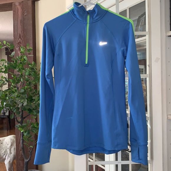 Nike Tops - NEW Nike running blue / green stripes 1/2 zip top womens Sz S